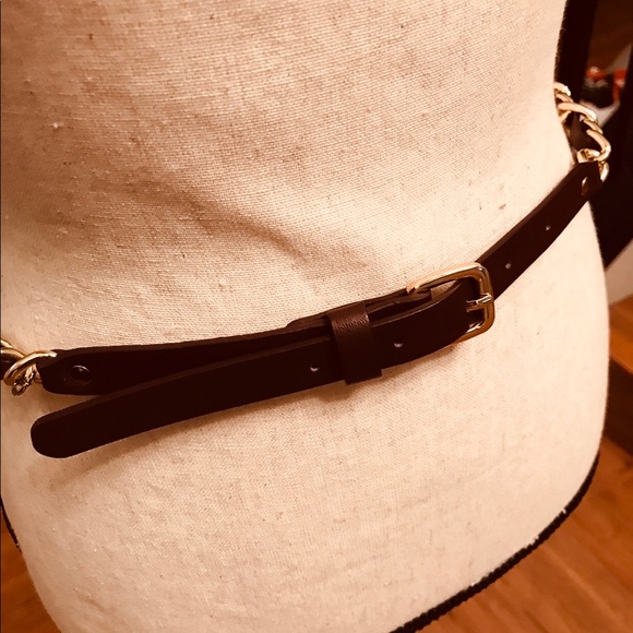 Women Brown Gold Chain Skinny Belt - Picture 6 of 6